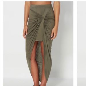 Olive twist knot front skirt
